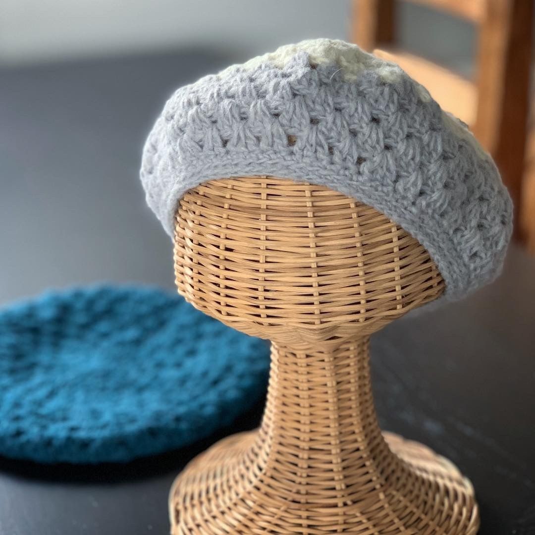 3時間で編める透かし模様のベレー帽 編み図データのみ abeammayuminose