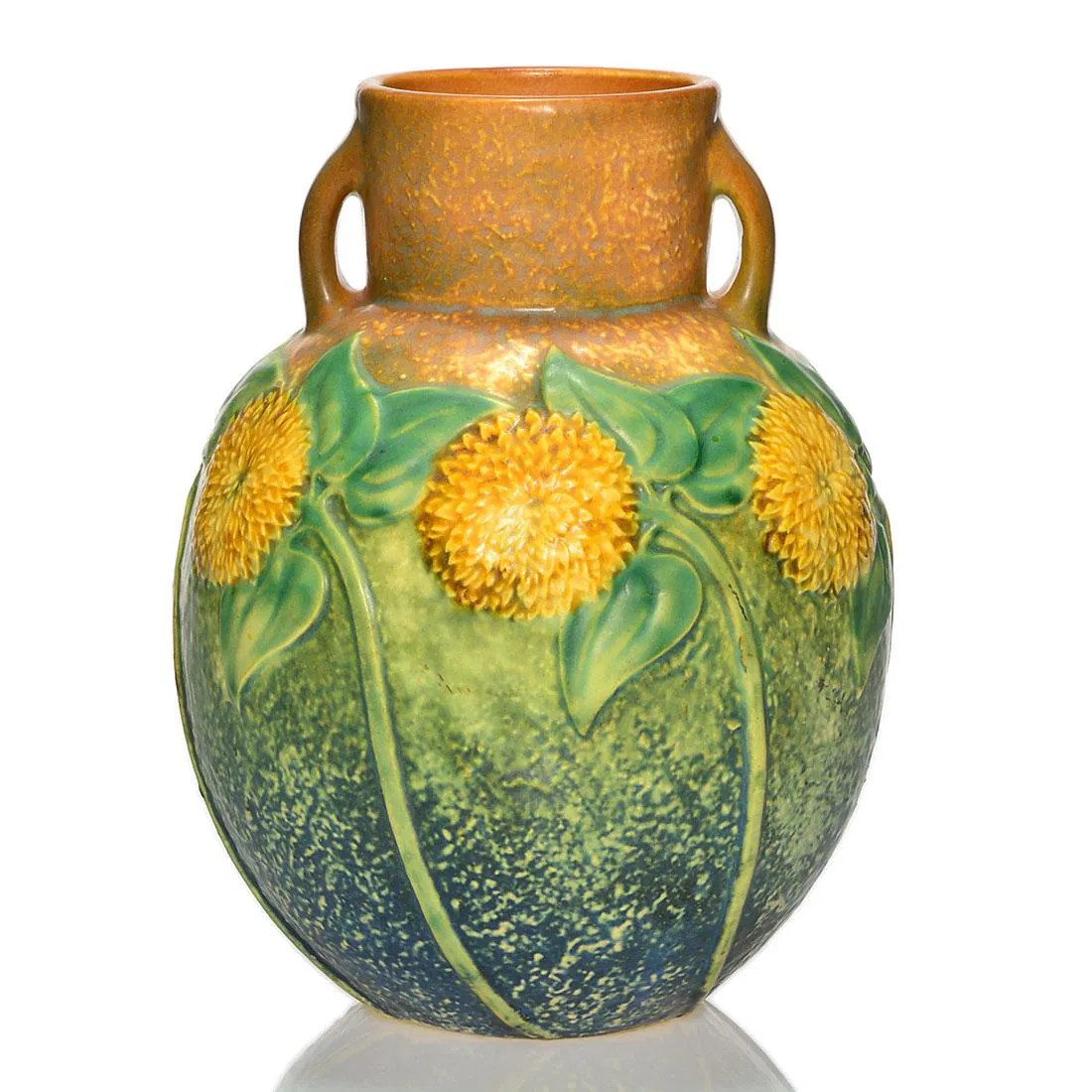 Roseville Sunflower vase, shape 4939", 9 1/4"