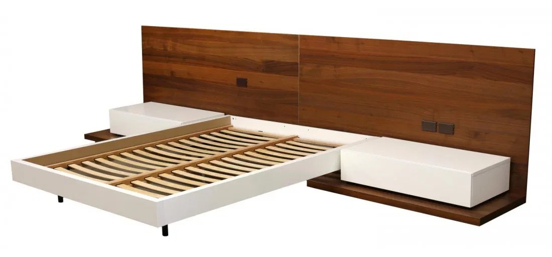 BOCONCEPT MODERN PLATFORM BED WITH SIDE TABLES