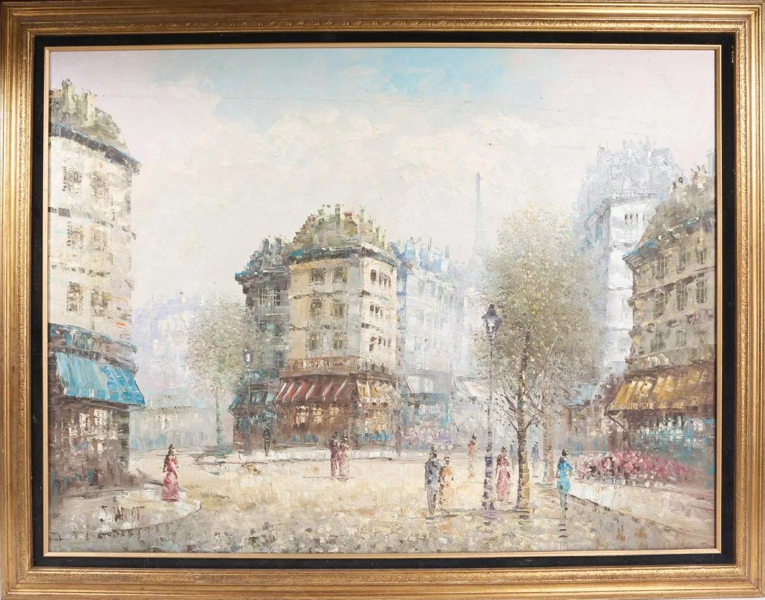 J BARDOT PARISIAN STREET SCENE OIL ON CANVAS