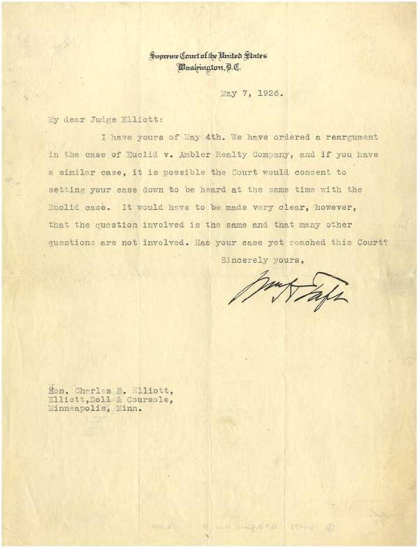819 William Taft Letter on the Euclidean Zoning Case