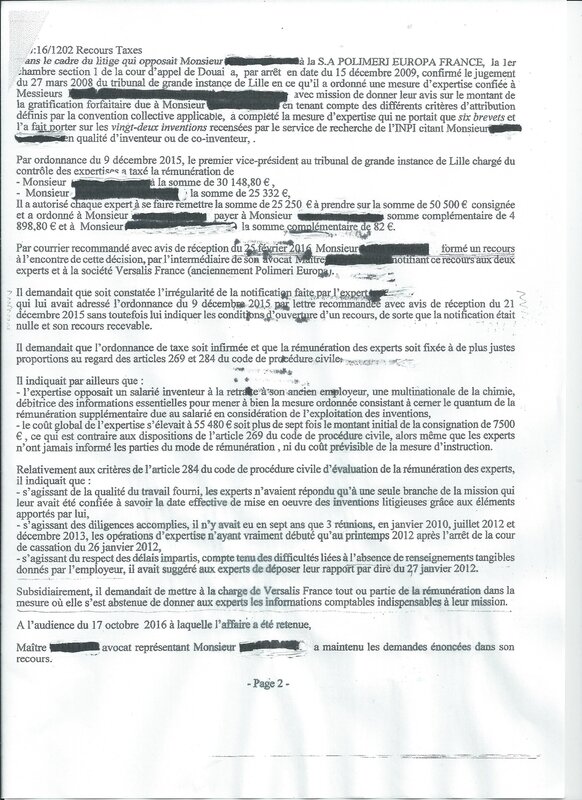 Contestation par l'inventeur du montant des honoraires d