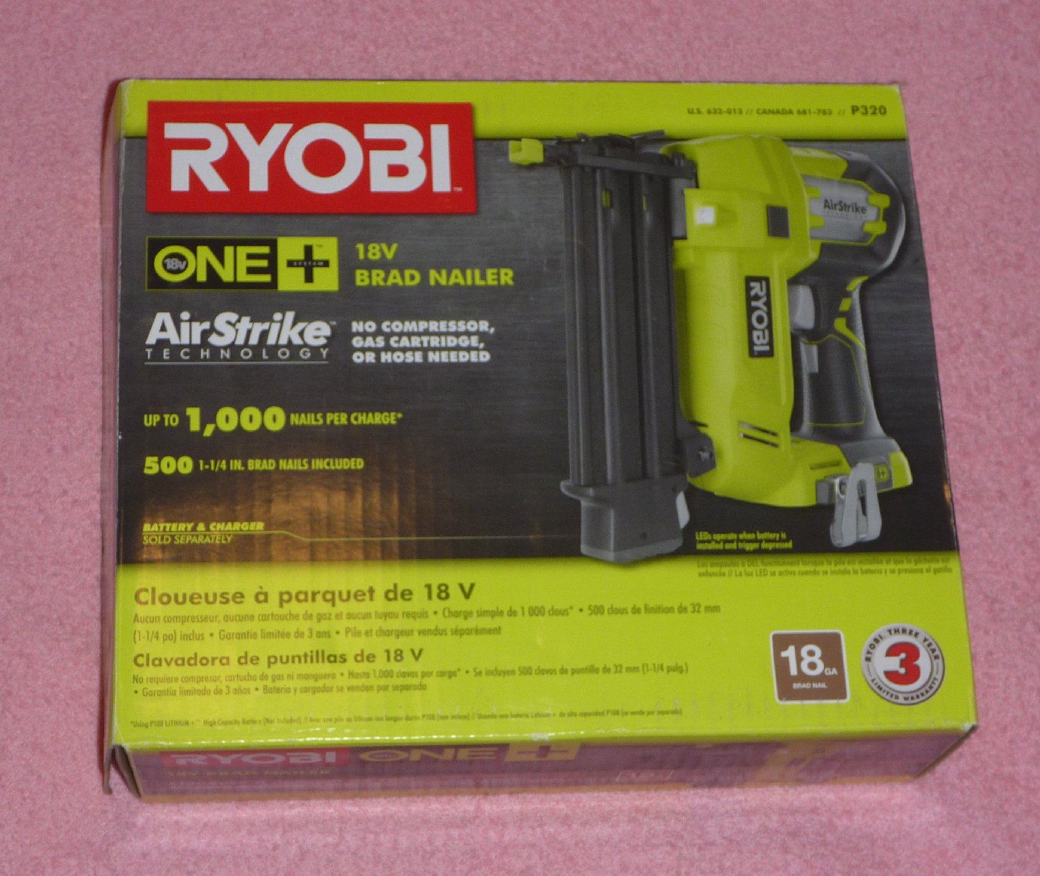 Ryobi P320 One+ 18v AirStrike 18-Gauge Brad Nailer NOS OPEN BOX | eBay