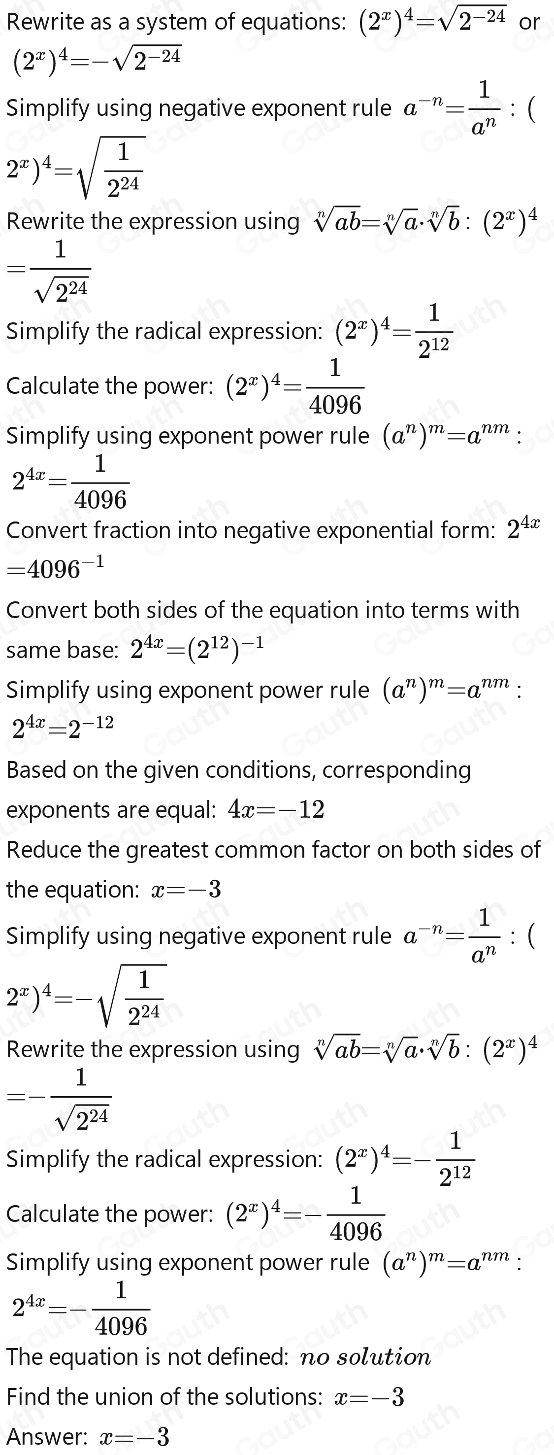 Solved *a) [(2^x)^4]^2=2^(24) [Math]