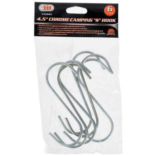 Wholesale 6pc 41/2" CHROME CAMPING "S"HOOKS GLW