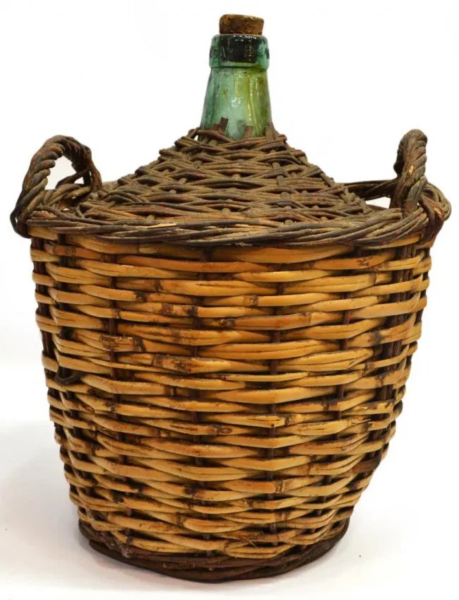 (2) VINTAGE SPANISH WINE BOTTLES IN WICKER BASKETS Lot 154