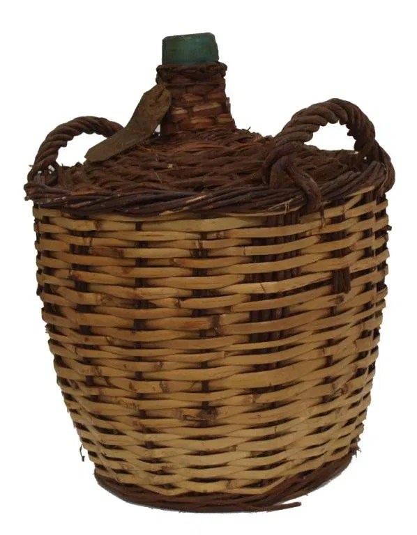 VINTAGE NORTHERN SPAIN WINE BOTTLE, WICKER BASKET Lot 22