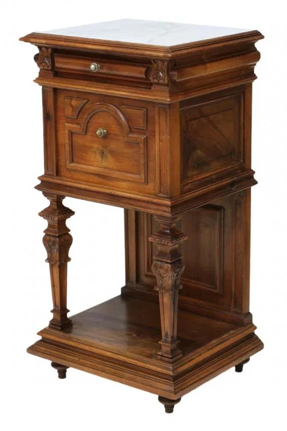 ANTIQUE HENRY II STYLE MARBLE TOP BEDSIDE TABLE Lot 121