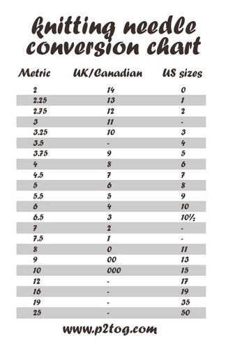 Knitting needle conversion chart
