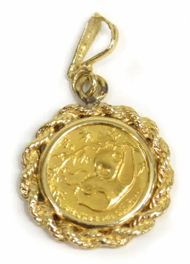 .999 GOLD CHINESE PANDA COIN, 14KT NECKLACE Lot 31