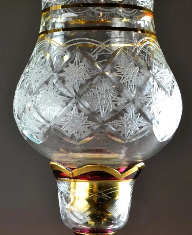 374 Pr. Victorian Cut Glass Luster Lamps with Shades Lot 374