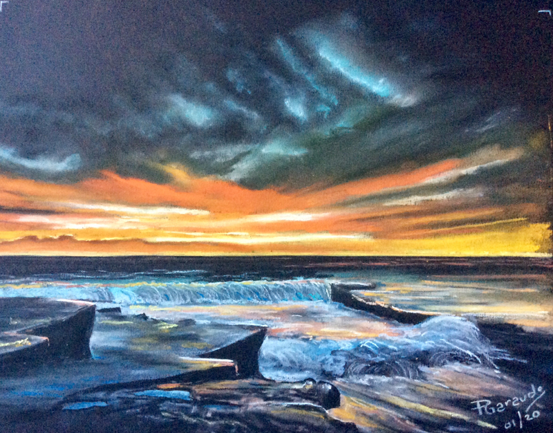 Coucher de soleil en mer d’irlande Mes Pastels et Aquarelles