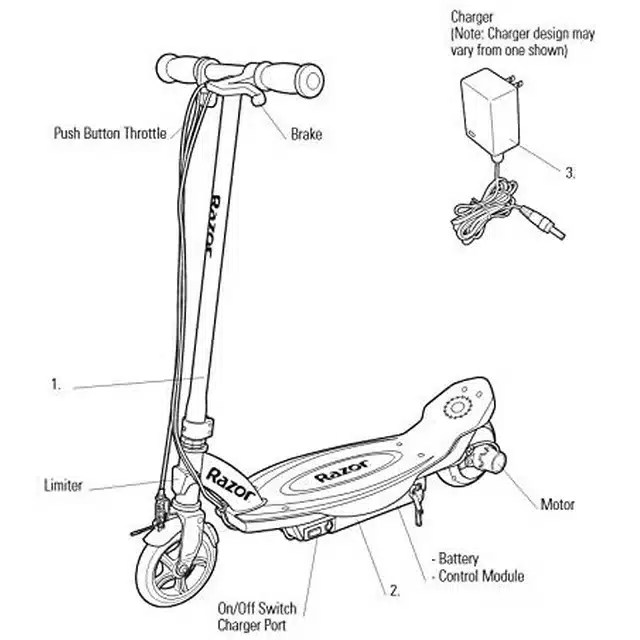 Razor Power Core E90 Electric Scooter with hub motor, pushbutton