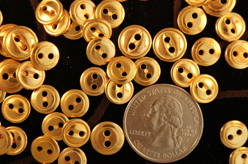 Vintage 2 Hole Metallic Gold Shirt Buttons 3/8" inch (15 pcs)