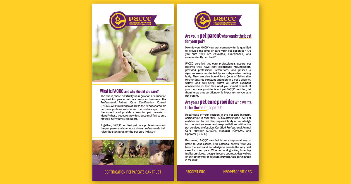 Info to use PACCC Professional Animal Care Certification Council