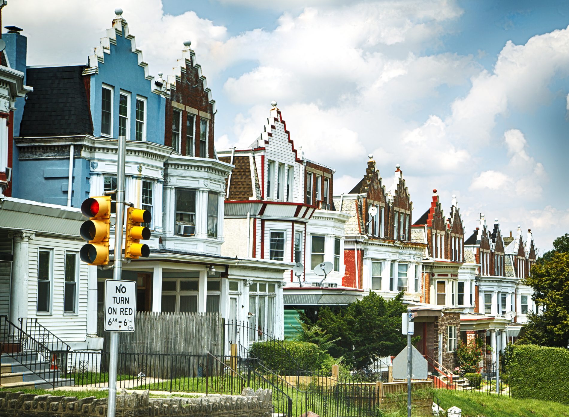 Colorful row houses in Philadelphia, Pennsylvania. PACDC