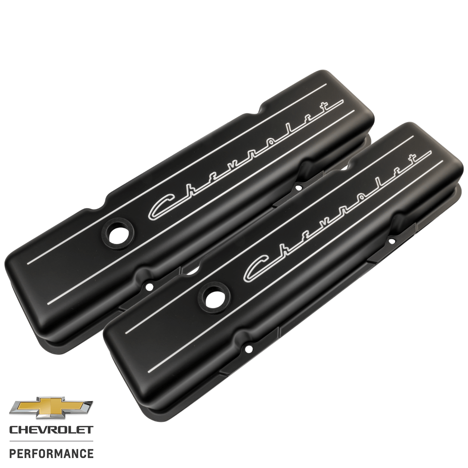 Valve Covers SBC Chevrolet Script Tall Black Billet Specialites BLK95223