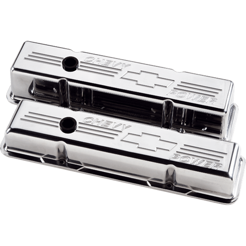 BSP95122 Billet Specialties Aluminum Valve Covers, Sbc, Polished With Chevy Power Logo, Short