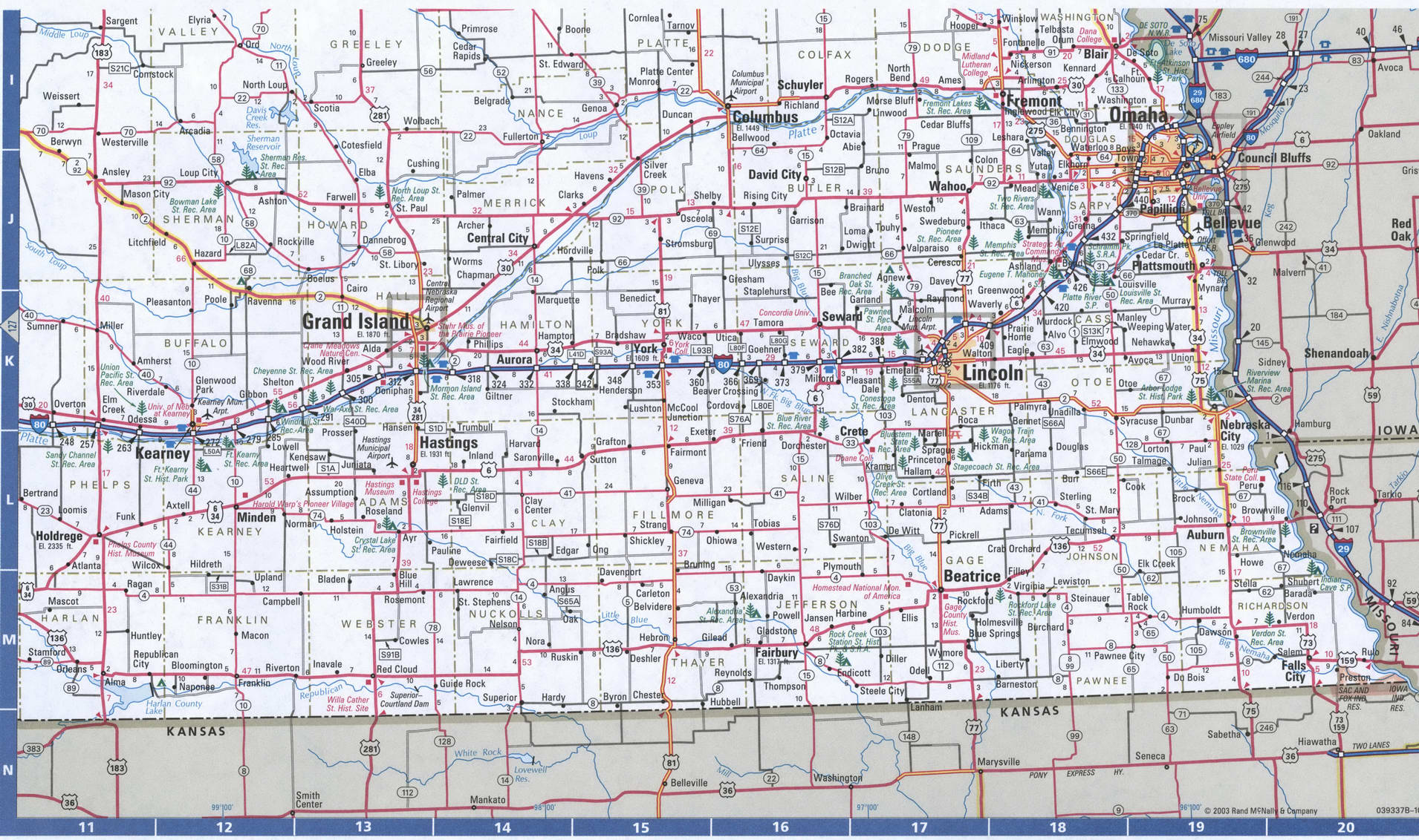 Map of Nebraska Eastern,Free highway road map NE with cities towns counties