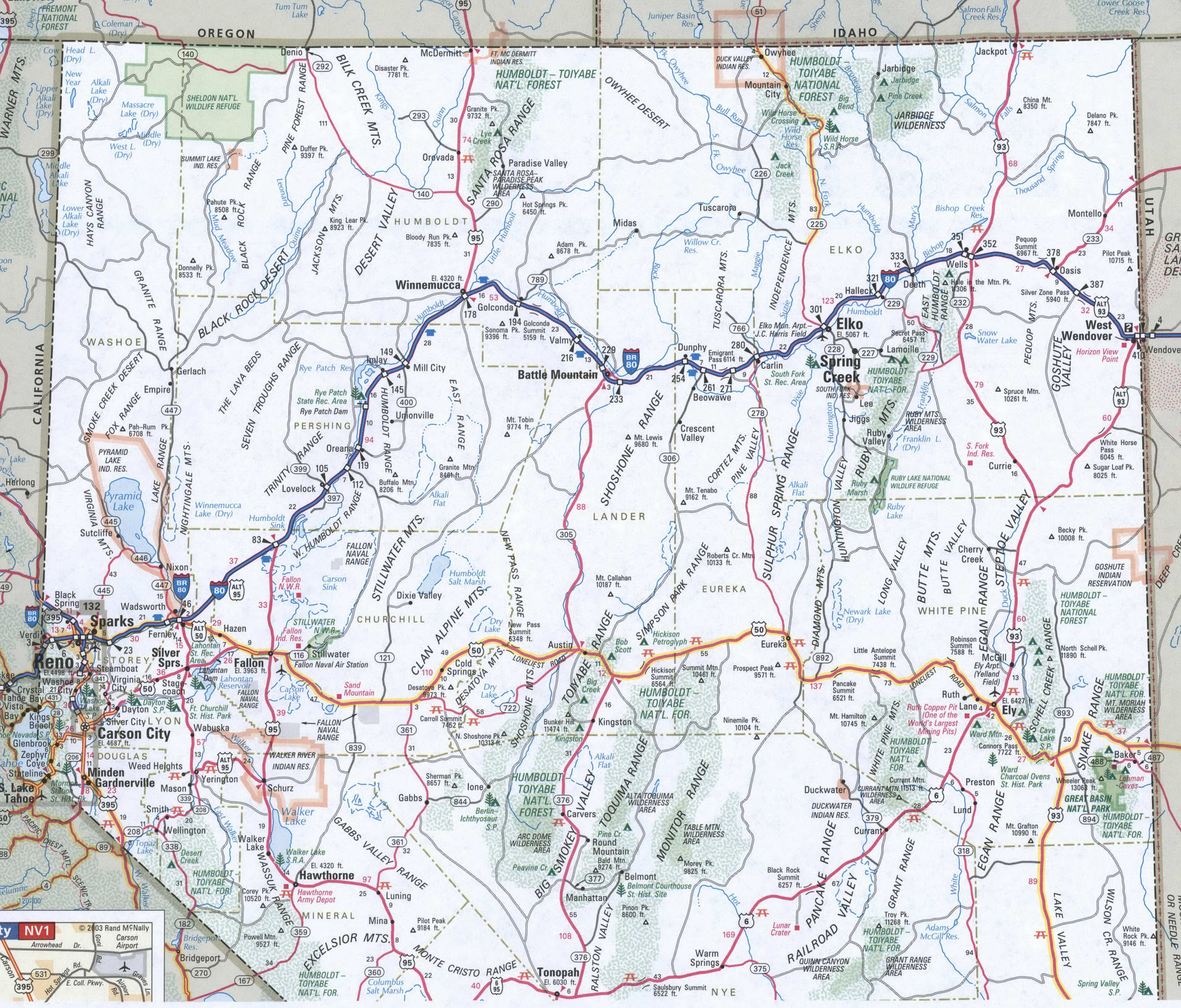 Map of Nevada. Free highway road map NV with cities towns counties