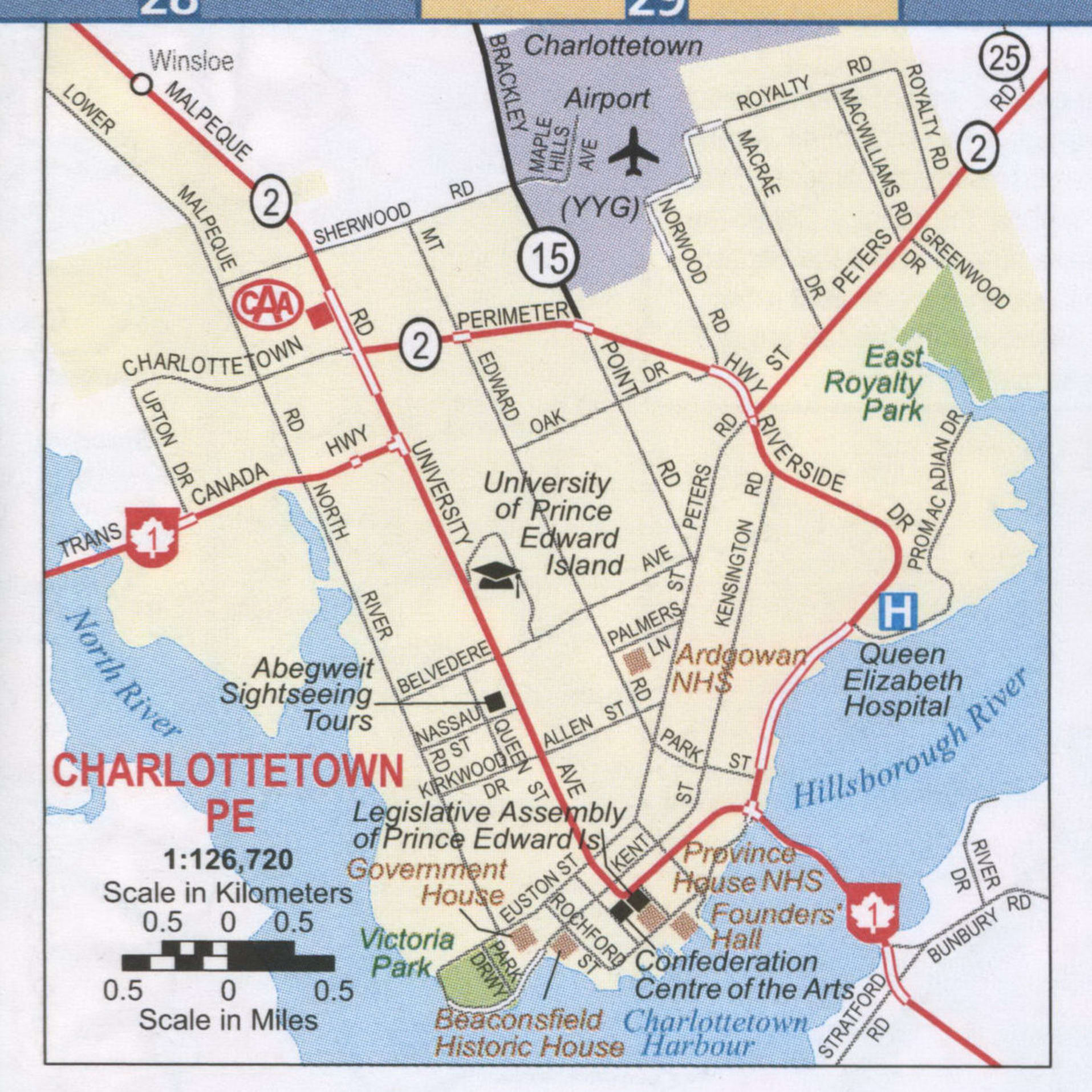 Charlottetown PE map surrounding area, free printable map highway
