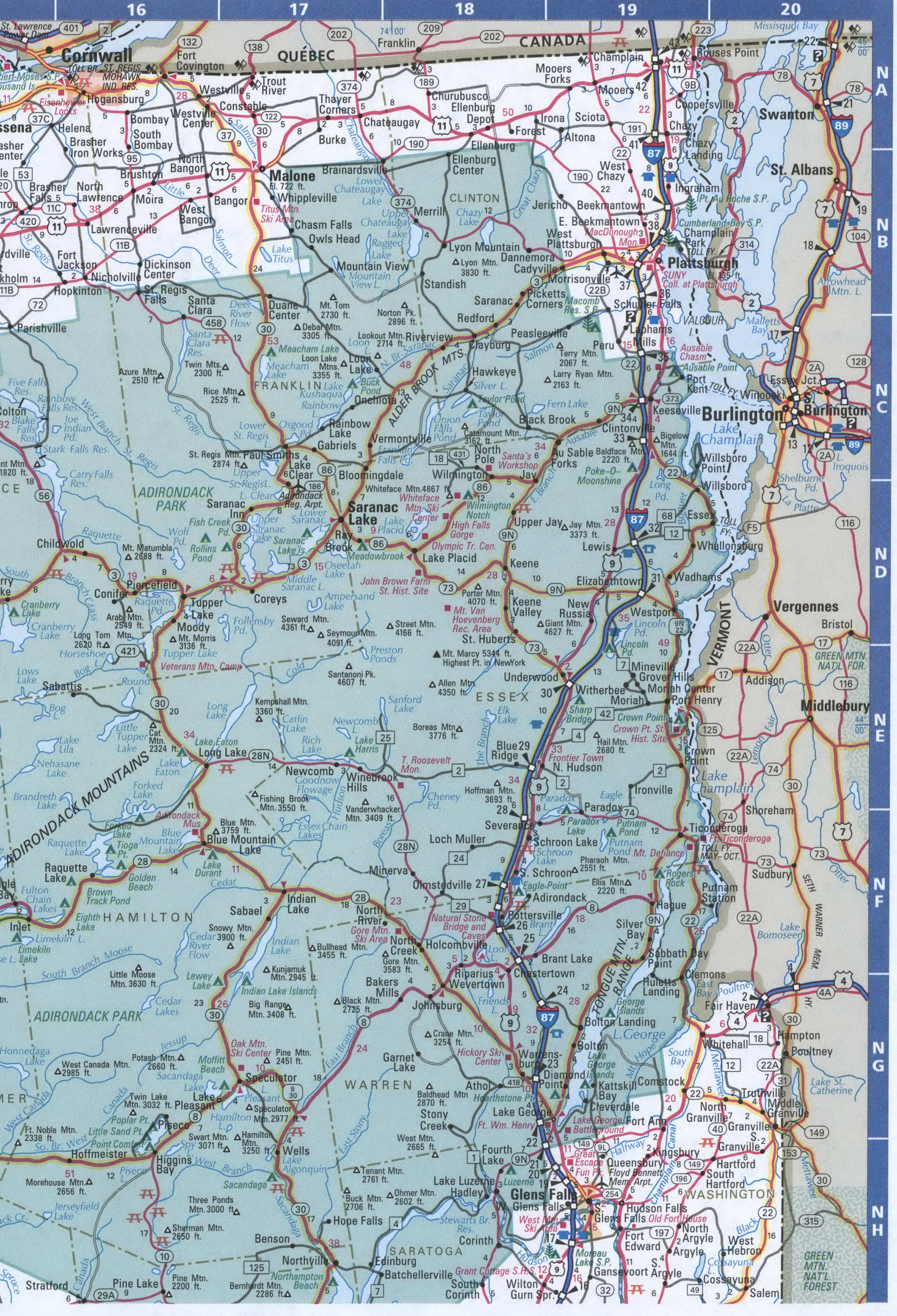 Map of New York NorthEast, Free highway road map NY with cities towns