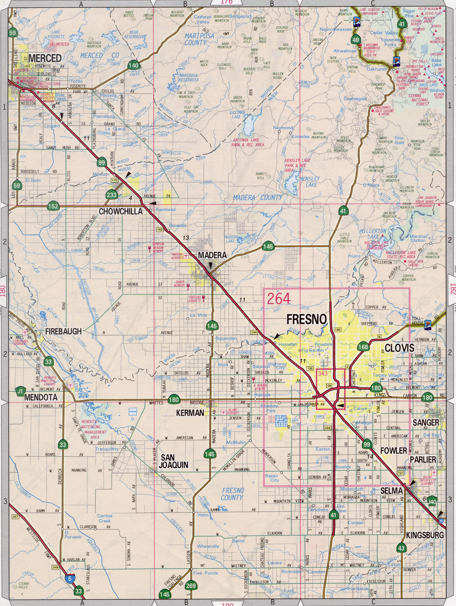 Map of Madera county, California. Free large detailed road map Madera CA