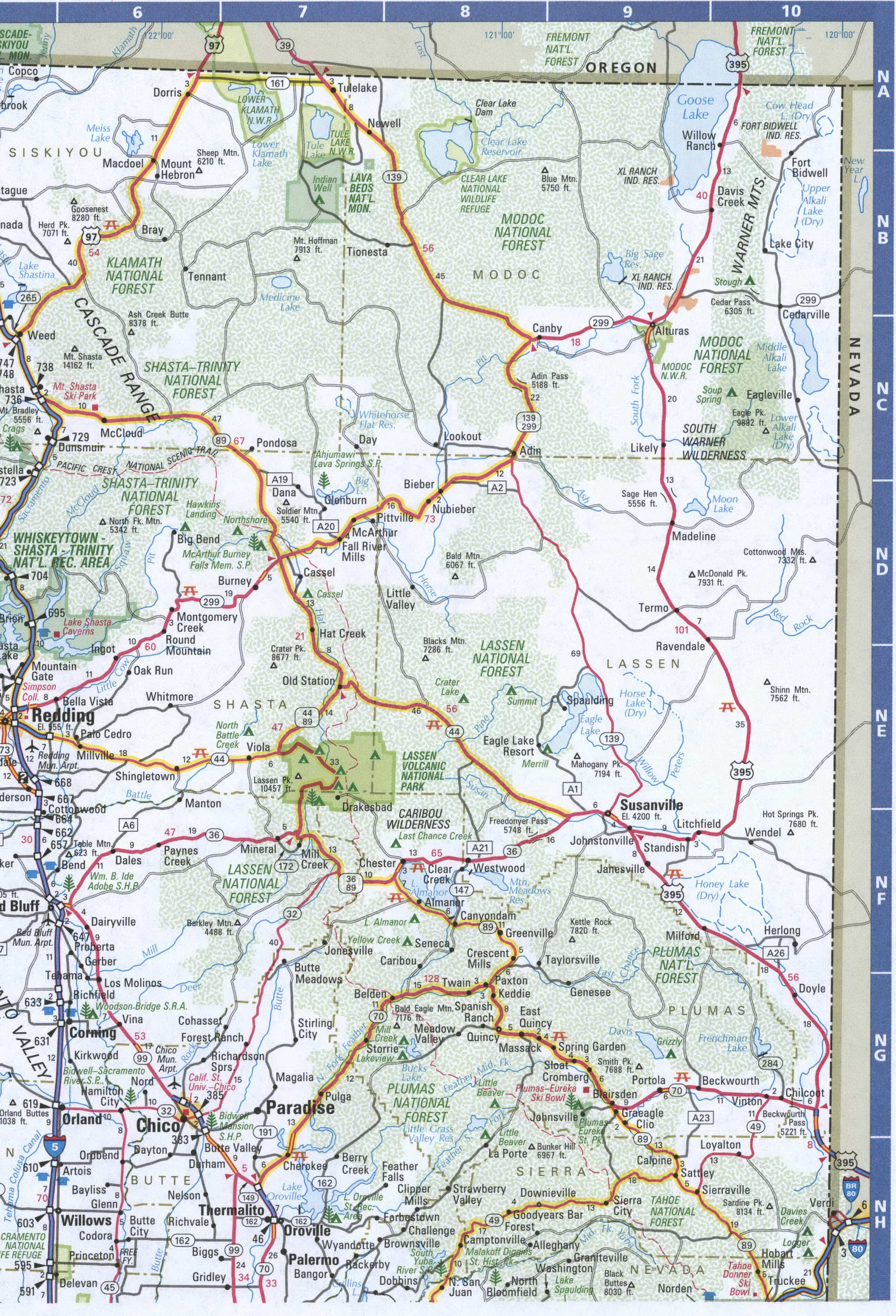 Map of California Northern,Free highway road map CA with cities towns