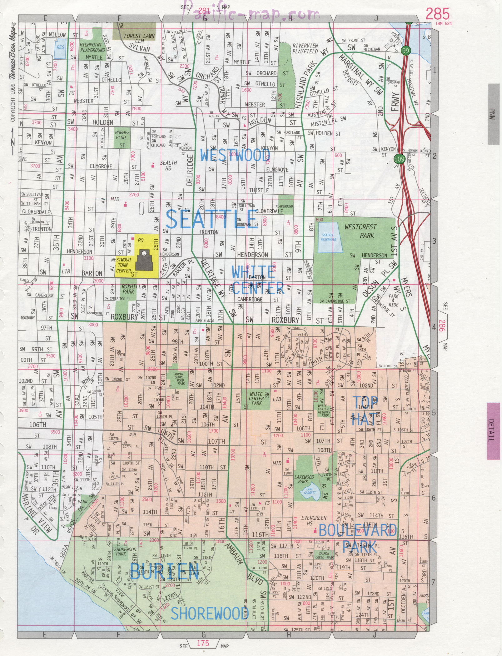 Map of Burien city, detailed map with highways streets shopping centers