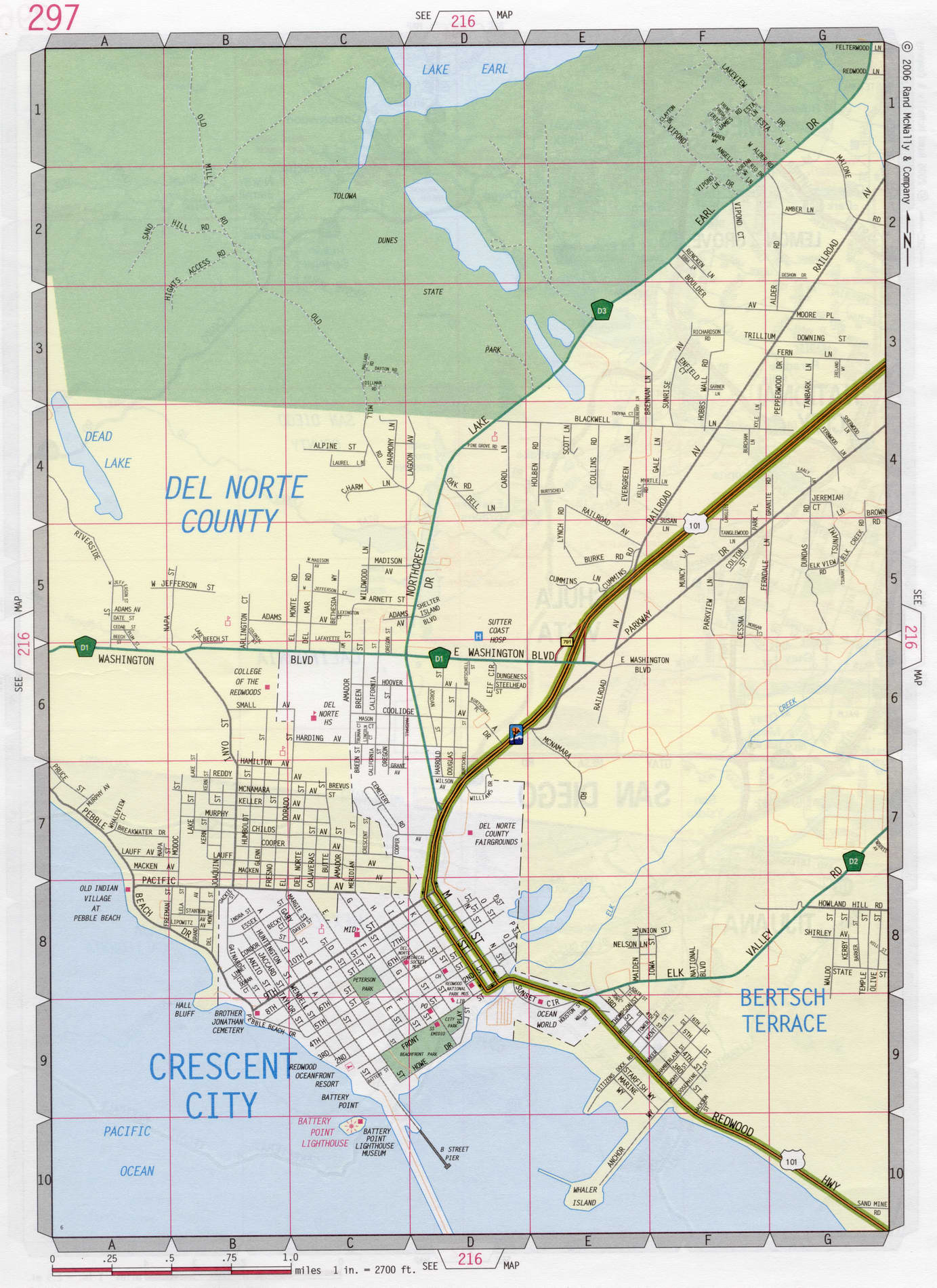Map of Crescent city, California US. Free large detailed road map