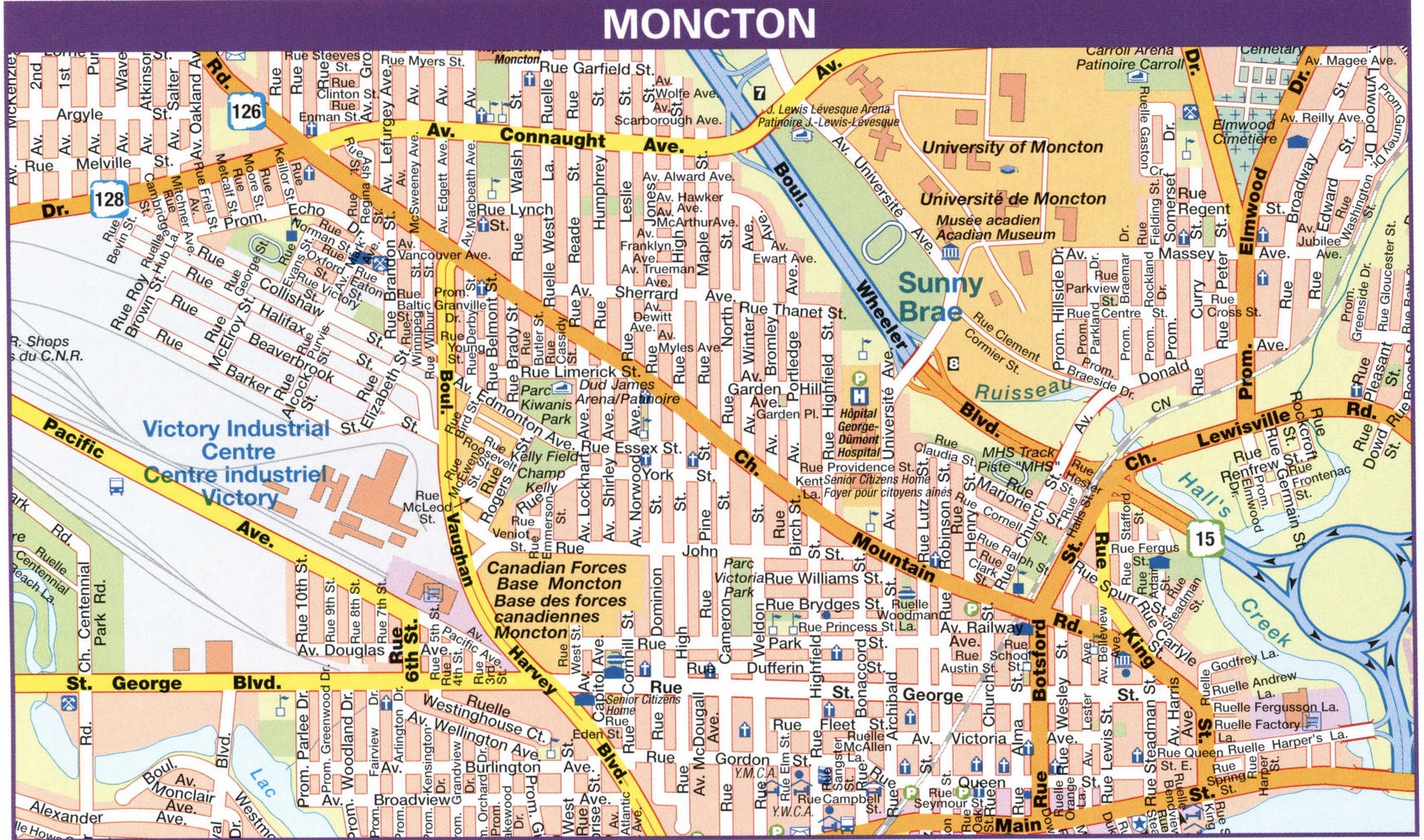 Map downtown Moncton Canada.Moncton city map with highways free download