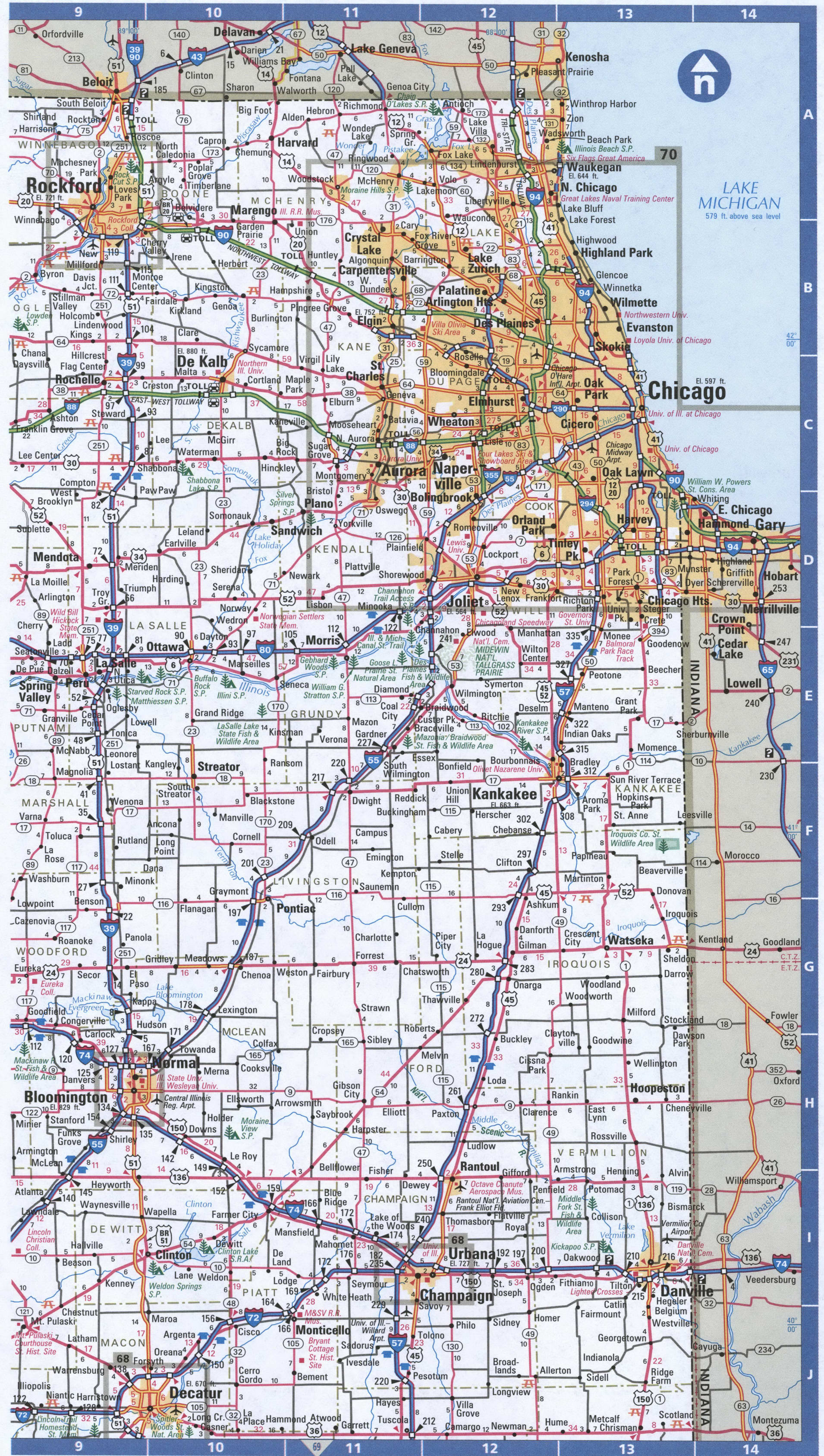 Map of Illinois Northern,Free highway road map IL with cities towns counties