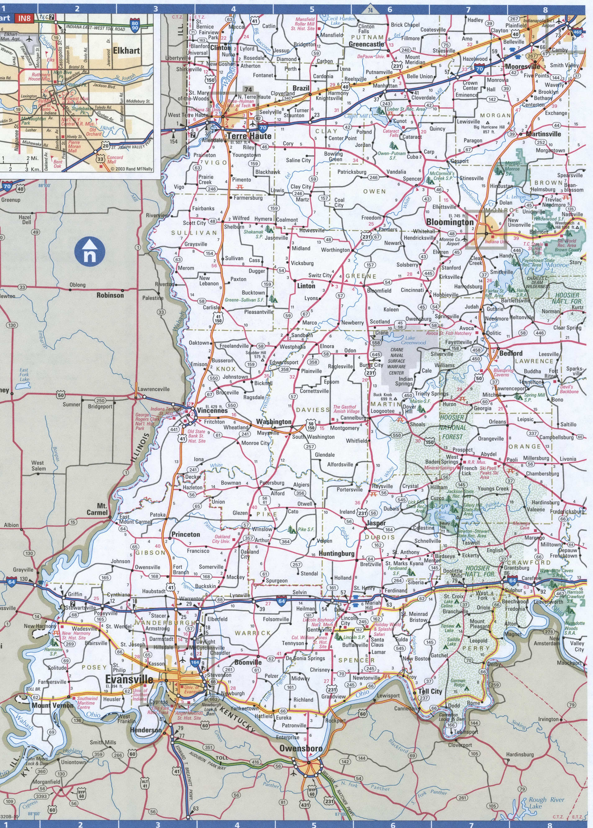 Map of Indiana Southern,Free highway road map IN with cities towns counties