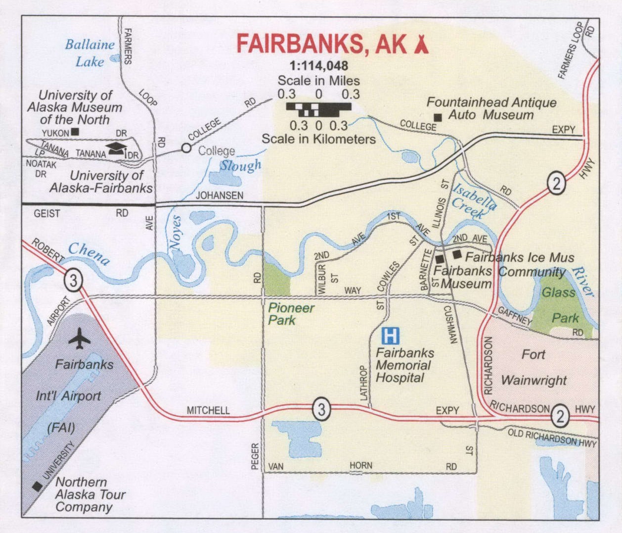 Fairbanks AK road map, free map highway Fairbanks city surrounding area