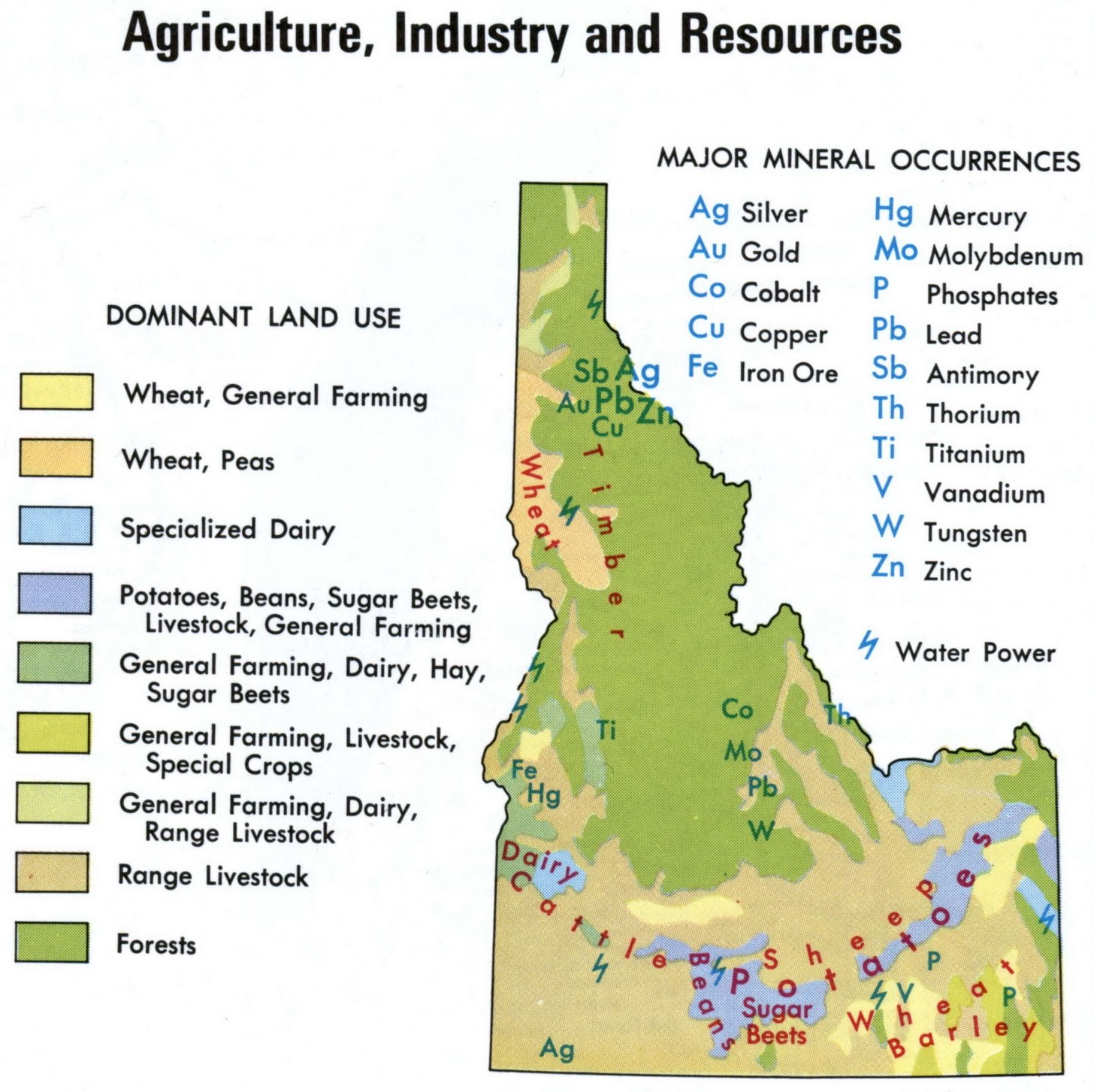 Map of Idaho Resources, agriculture, industry