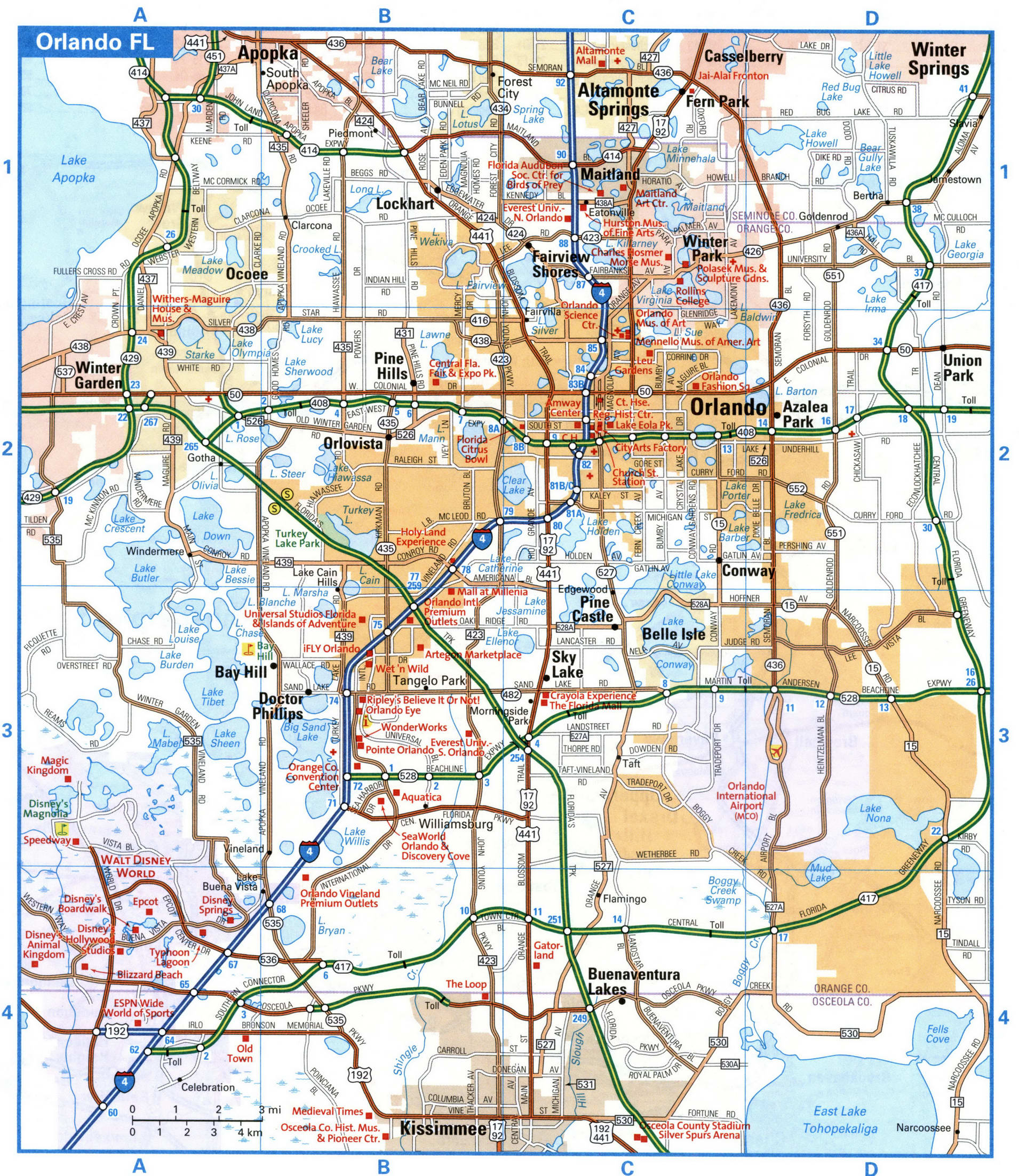 Orlando city interstate highway map road free toll I4 U.S.