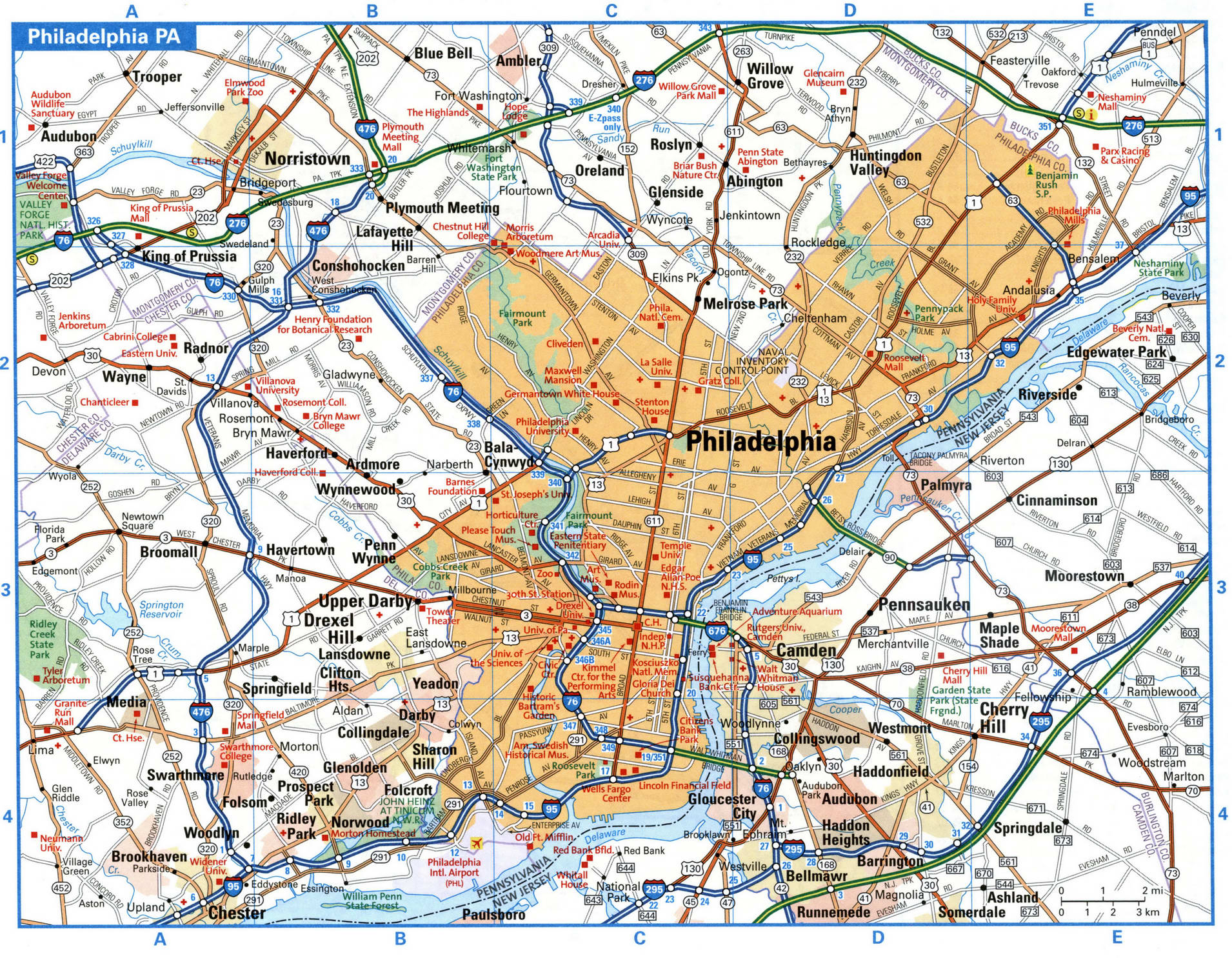 Philadelphia city city interstate highway map road free toll I95, I76