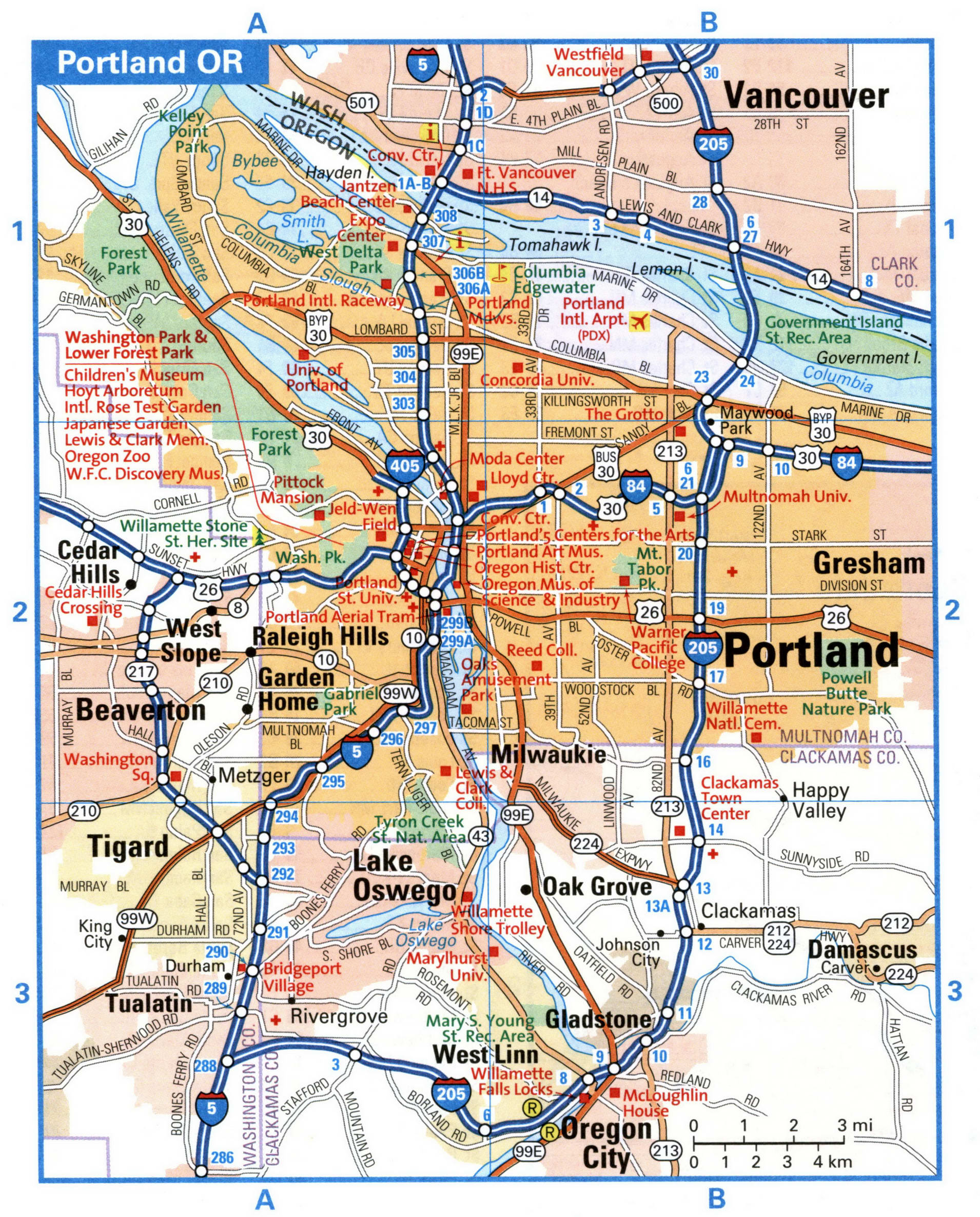 Portland city interstate highway map road free toll I5, I84, I205, I405