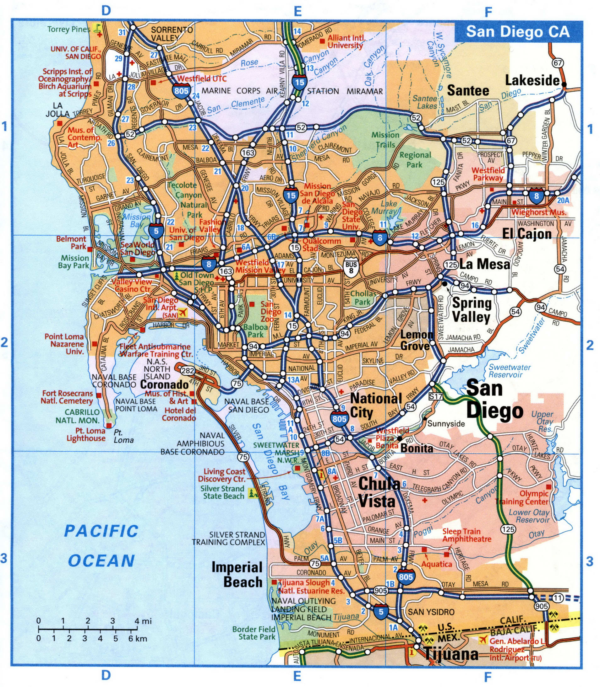 San Diego city interstate highway map road free toll I5, I8, I15, I805