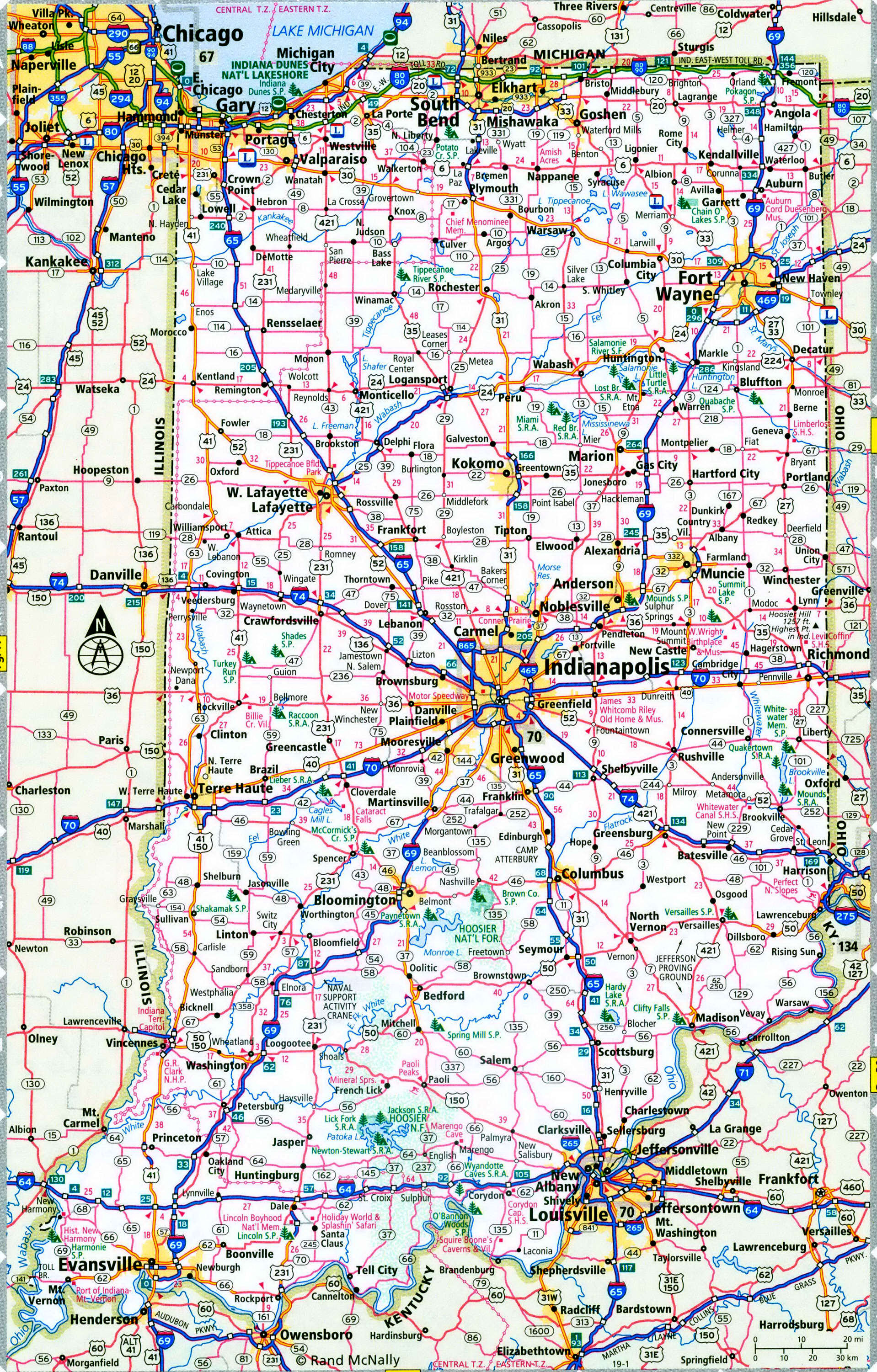 Indiana interstate highways map I64 I65 I69 I70 I74 I80 free road