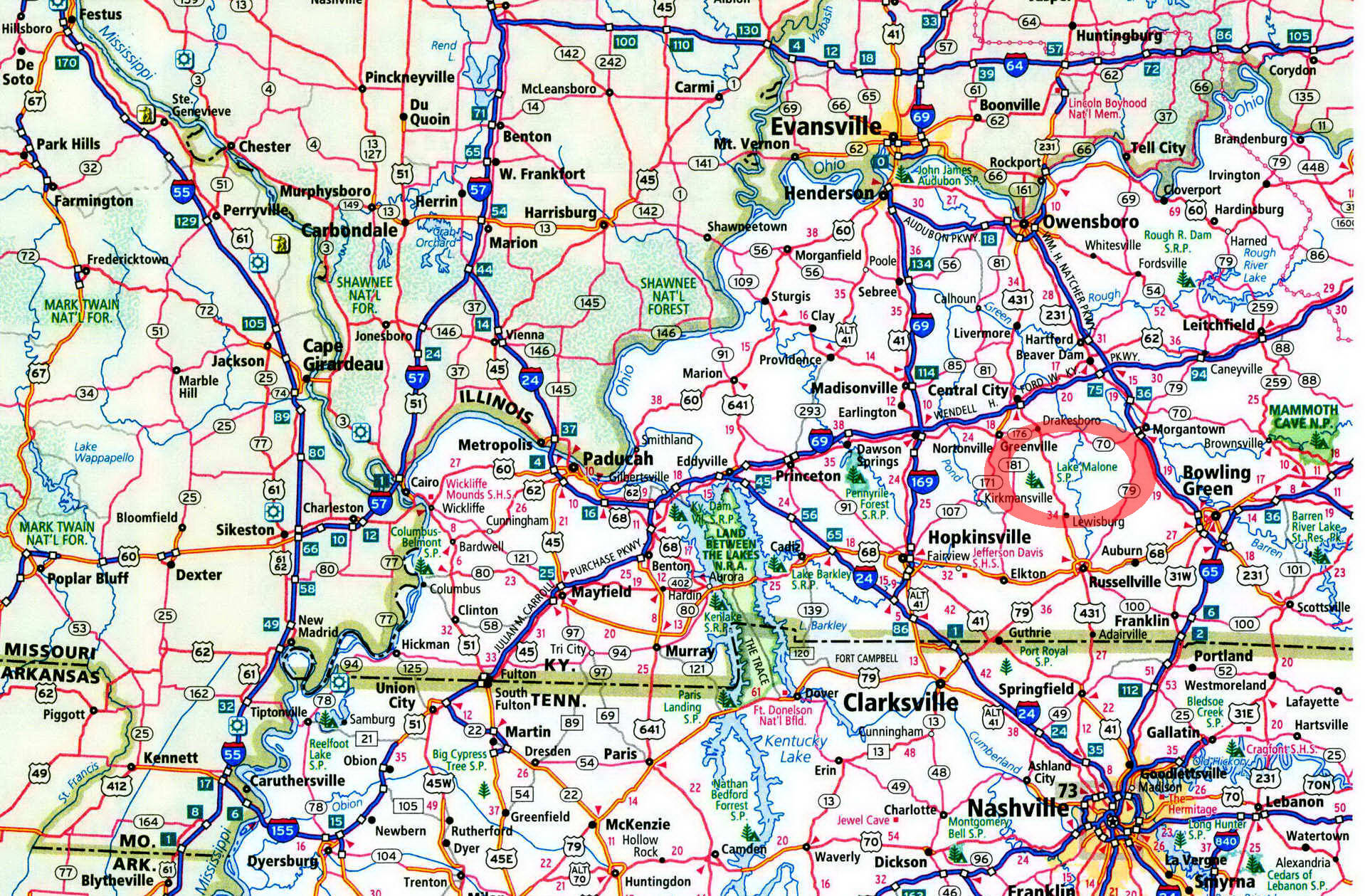 Lake Malone State Park Campground in Kentucky on map KY how to get