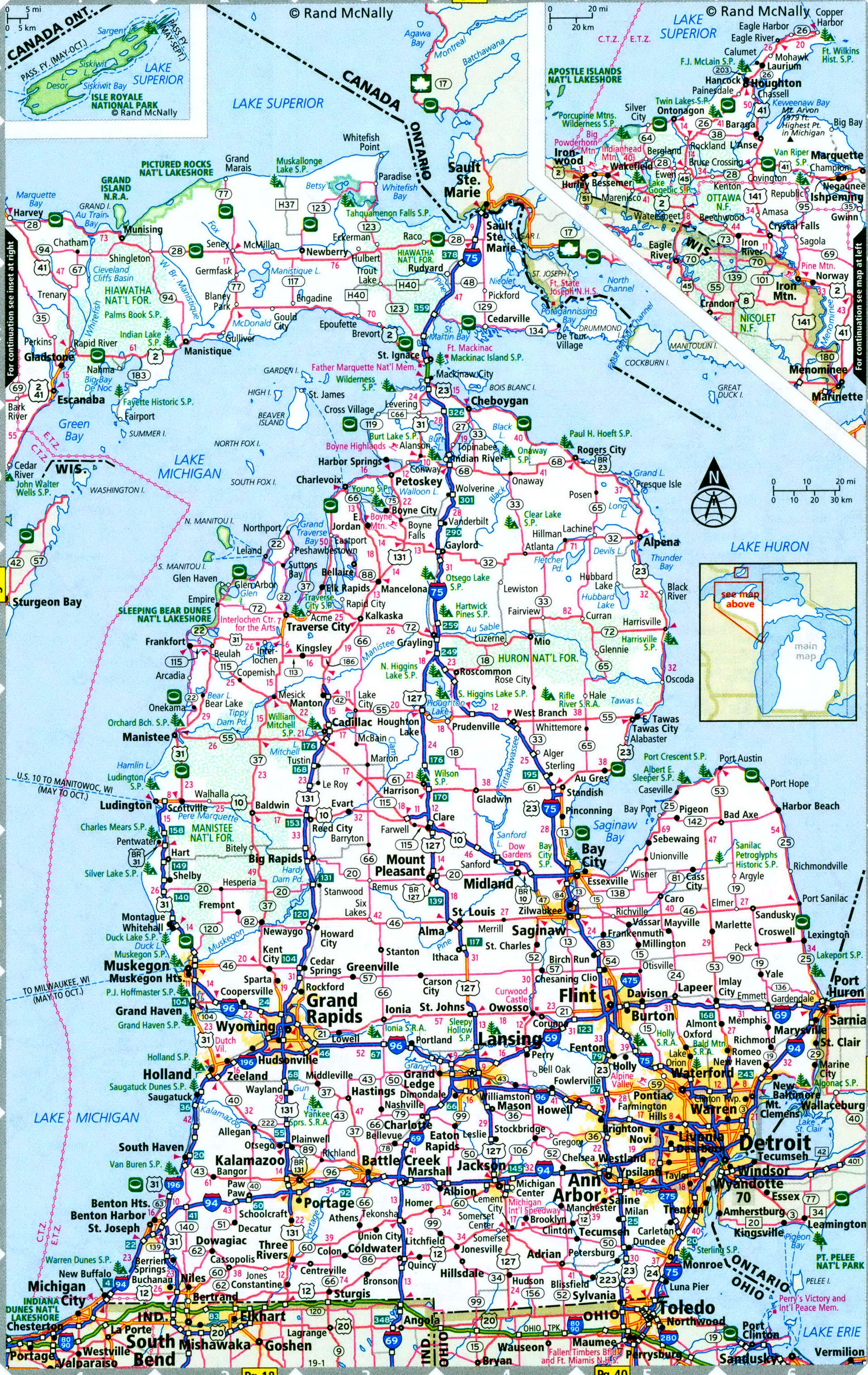 Michigan interstate highway map I69 I75 I94 I96 free road state