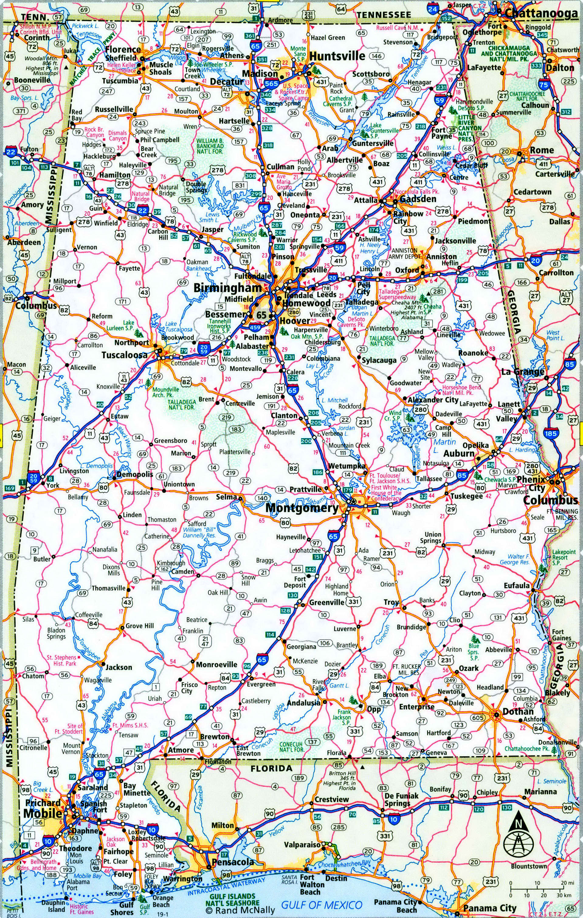 Alabama interstate highways map I10 I20 I22 I59 I65 I85 road state free county U.S.
