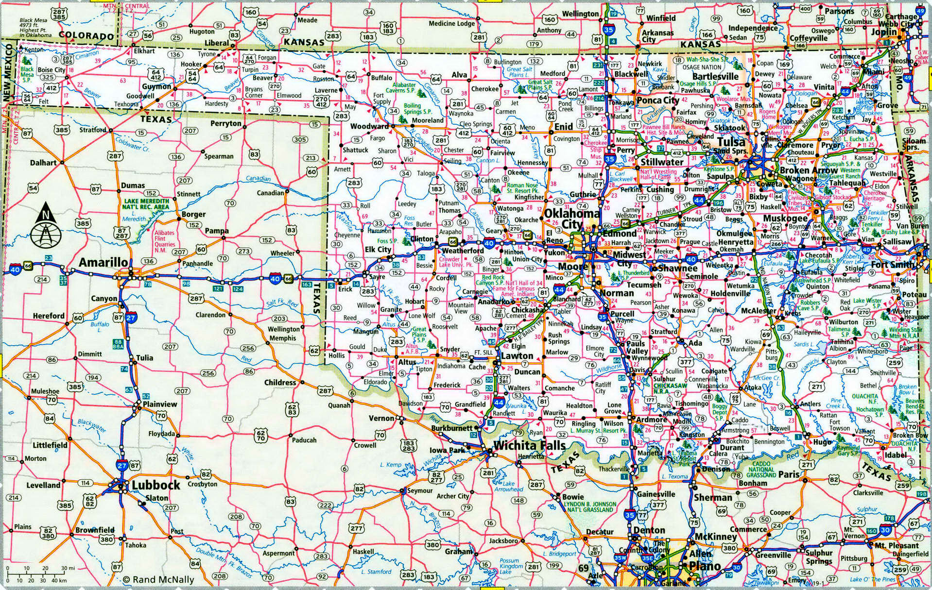 Oklahoma interstate highways map I35 I40 I44 road state free number
