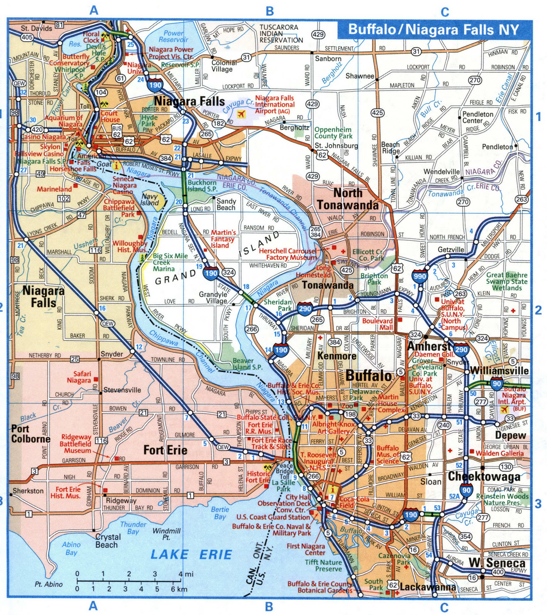Buffalo city interstate highway map road free toll I90, I190, I290