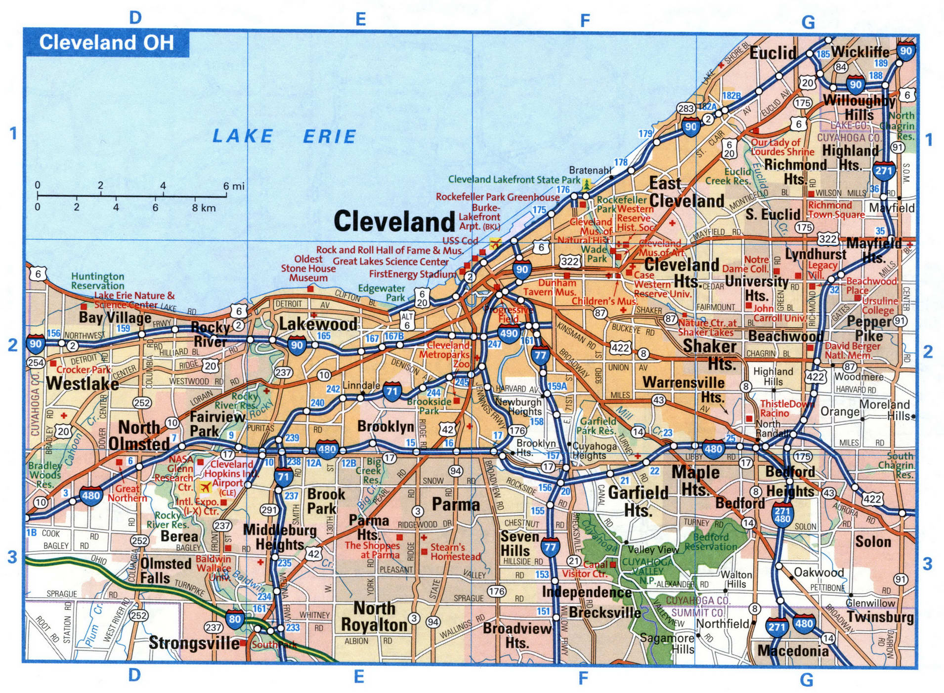 Cleveland city interstate highway map road free toll I71, I77, I80, I90, I271, I480 U.S.