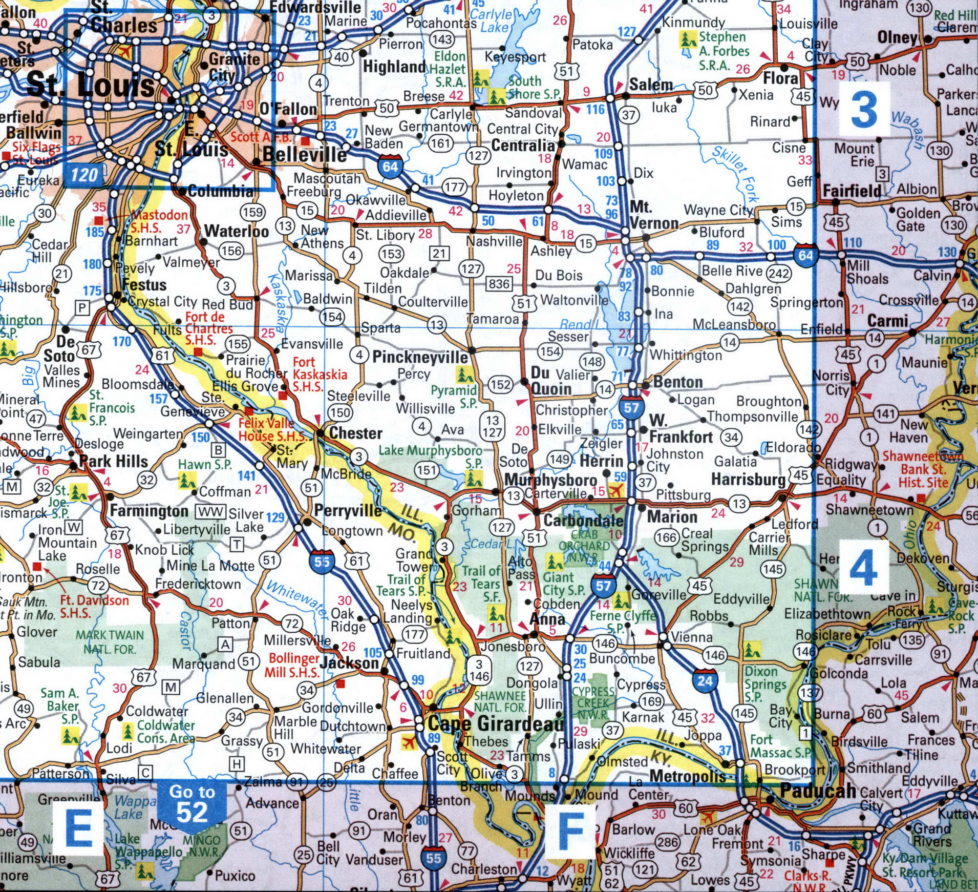 Map of I24 interstate highway Illinois. Kentucky, Tennessee,