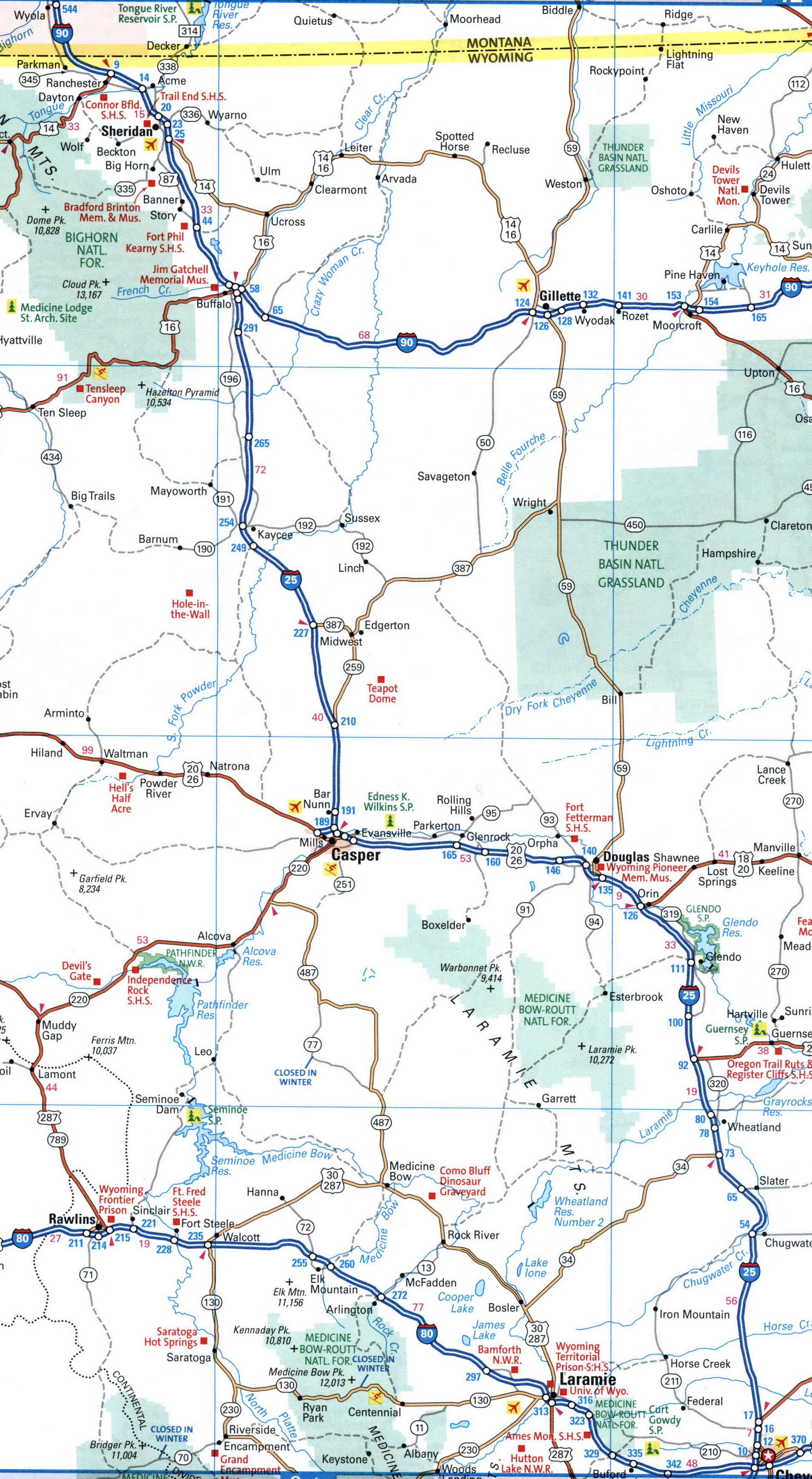 Map interstate highway I25 New Mexico, Colorado, Wyoming with