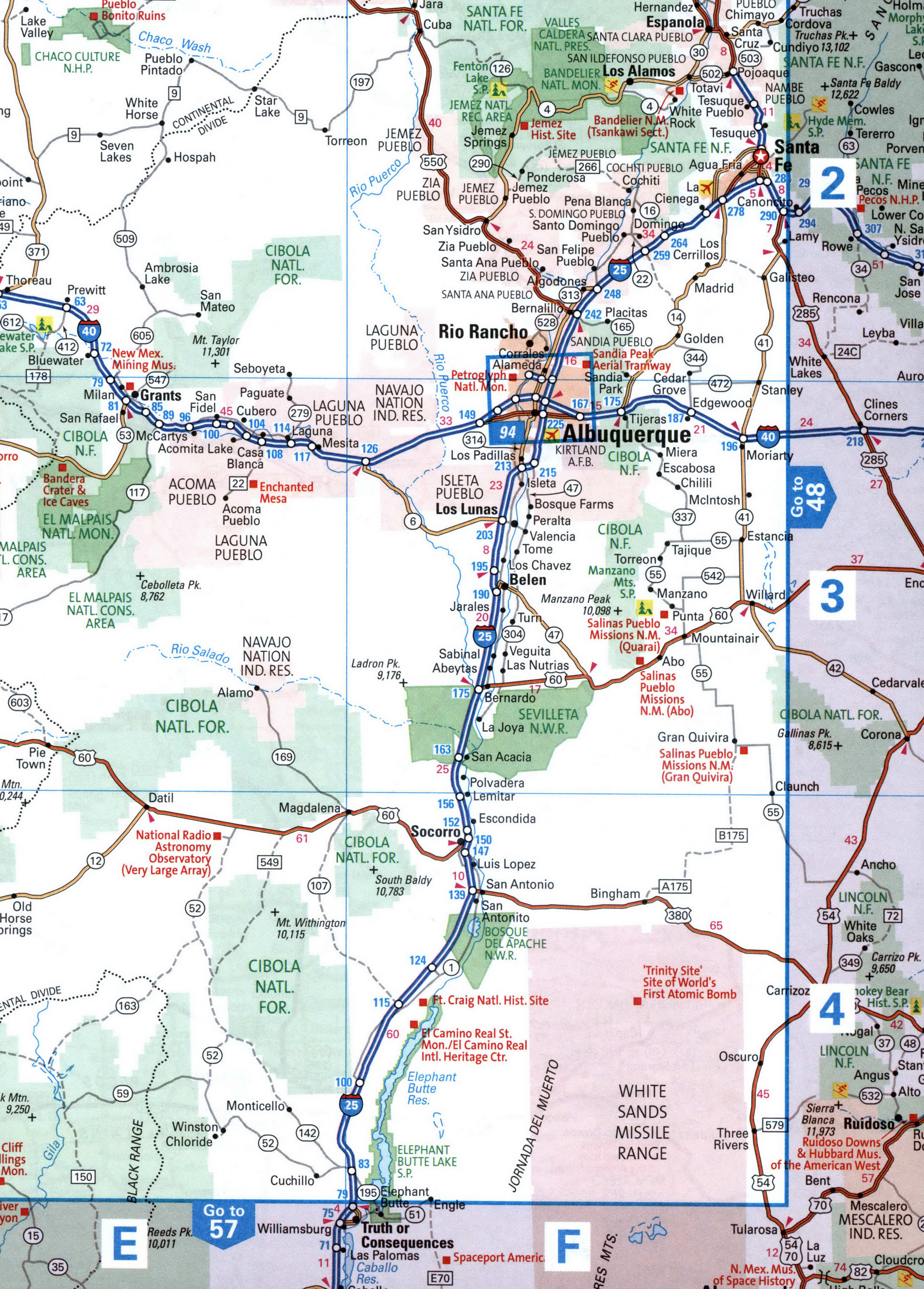 Map interstate highway I25 New Mexico, Colorado, Wyoming with