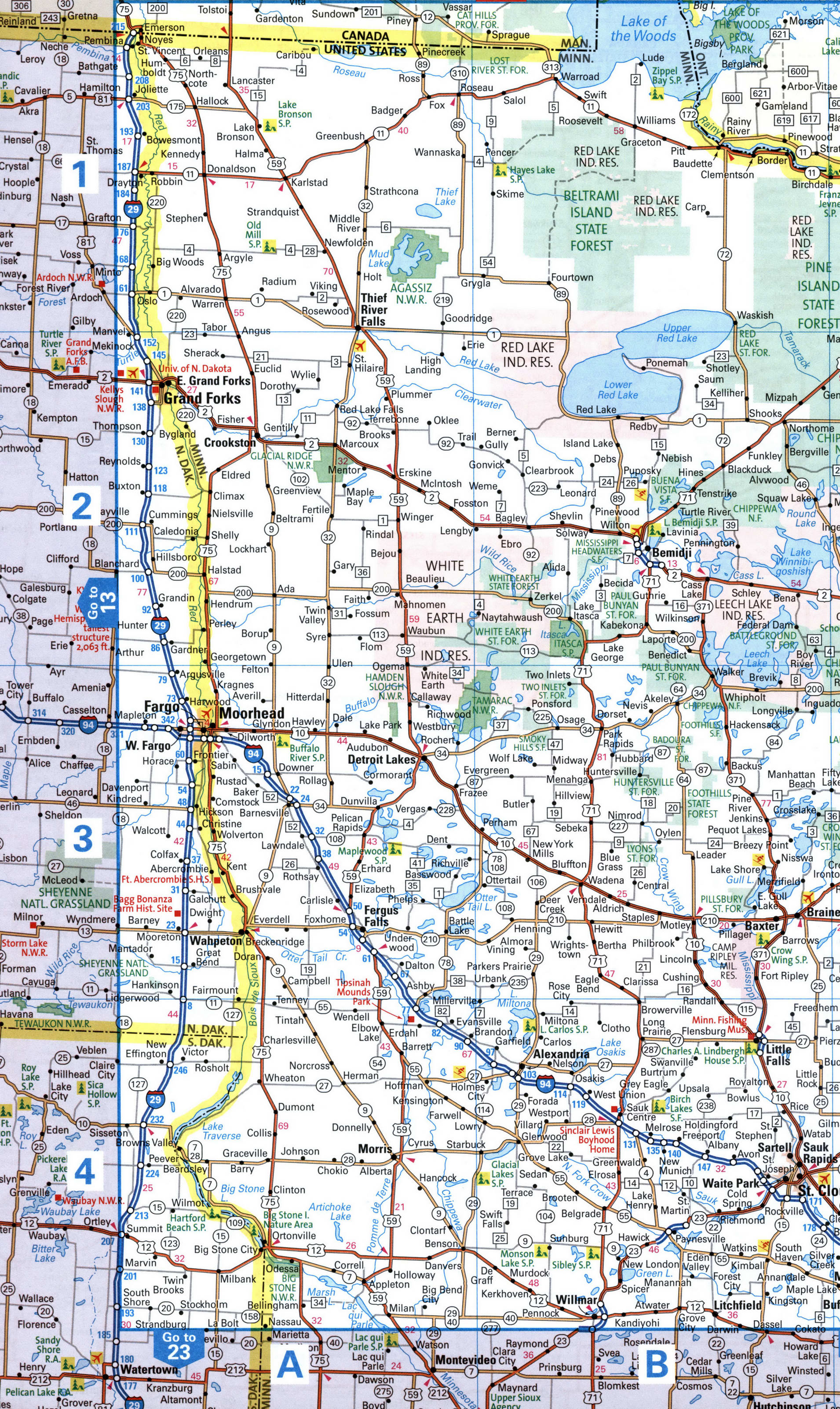Map I29 interstate highway Missouri, Iowa, South Dakota, North Dakota
